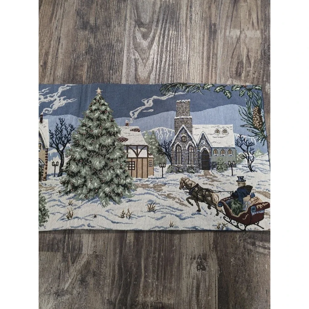The Manual Woodworkers & Weavers Village Carolers Tapestry Table Runner 32”x 12”